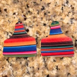 Cow tag serape earrings
